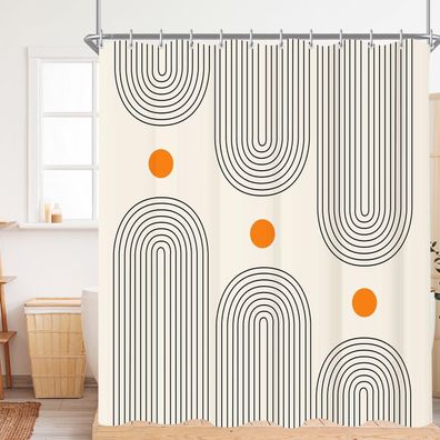 Lerores Duschvorhang 180x160cm Geometrische Kurve, Beschwerter Saum