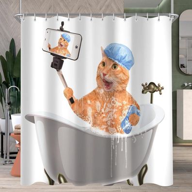 Lerores Duschvorhang 240x200cm Cat Selfies - Wasserabweisend, Waschbar