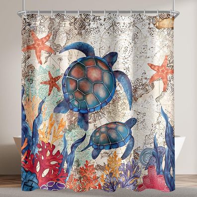 Lerores Duschvorhang 180x200cm Schildkröte Seesterne - Wasserabweisend