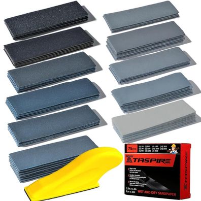 Taspire 75tlg. Nassschleifpapier Set, 9x3 cm, Körnung 120-5000, Fein