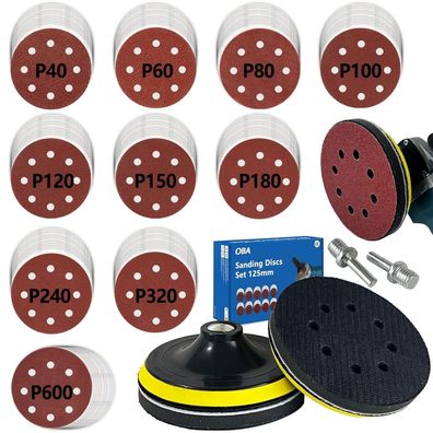 OBA 100tlg Schleifscheiben Set 125mm Klett für Winkelschleifer/Exzenterschleifer