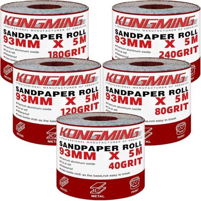 Kongming Schleifpapier Rolle Set 93 mm x 5 m, 5 Rollen Körnung 40-240 für
