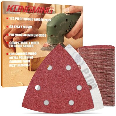 Kongming Schleifpapier Dreieckschleifer Klett 120 Stück Körnung 100, 6 Loch