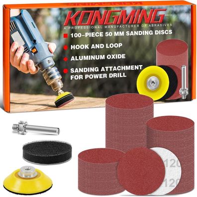 Kongming Schleifpapier 50mm Klett, 100 Stück, Körnung 120 - Schleifscheiben für