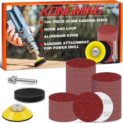 Kongming 100 Stück Schleifpapier 50mm Klett Körnung 60 für Akkuschrauber