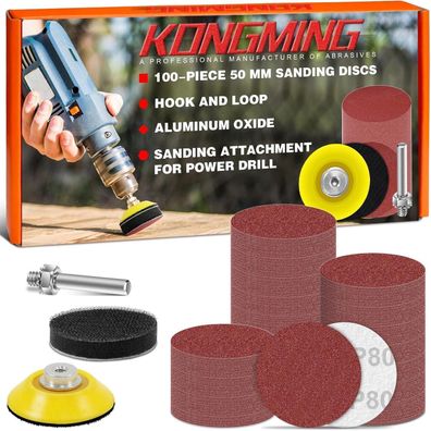 Kongming Schleifscheiben 50mm Klett, 100 Stück, Körnung 80 - Ideal für