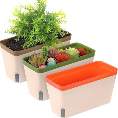 LATERN 3er Set Selbstbewässernder Pflanztopf Rechteckig 27cm Kunststoff mit