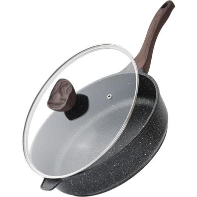 Kordisen Bratpfanne 28 cm Induktion, tiefe Antihaft-Pfanne mit Deckel