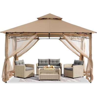 Abccanopy Gartenpavillon 2,4 m x 2,4 m mit Netz für Terrasse, Beige
