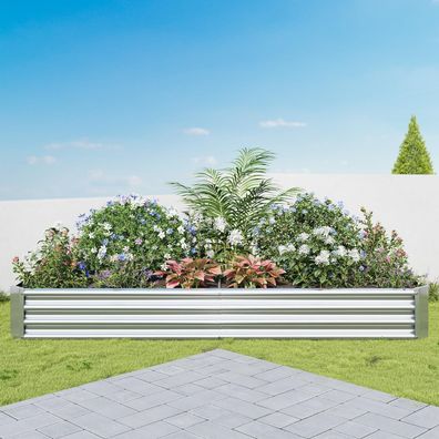 Verfarm Hochbeet-Set aus verzinktem Metall, 232x113x30 cm, rechteckig, silber