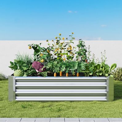 Verfarm Hochbeet-Set aus verzinktem Metall, 120x60x30 cm, rechteckig, silber