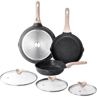 Kordisen 3-teiliges Antihaft Bratpfannen-Set mit Deckel, Granit Beschichtung