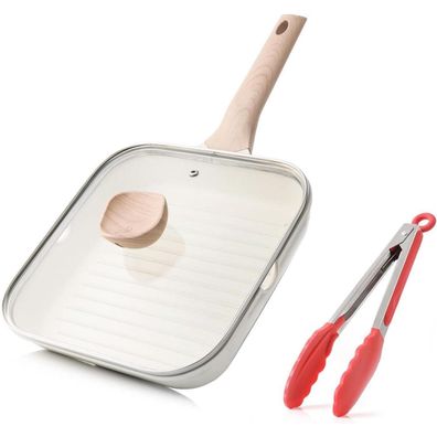 Kordisen Grillpfanne Induktion 24 cm quadratisch mit Deckel, Ausguss