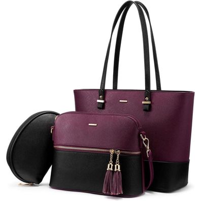 Lovevook 3-teiliges Handtaschen-Set Damen Shopper Schultertasche Groß Leder