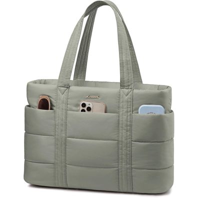 Lovevook Damen Laptoptasche 15,6 Zoll Shopper Puffer Tote Bag Arbeitstasche Grün