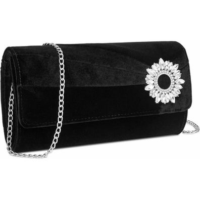 Miss Lulu Daman Samt Clutch Tasche mit Strass, Elegante Abendtasche mit Kette