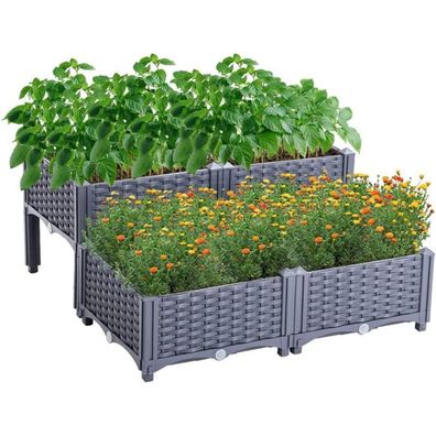 Mingone Hochbeet aus Kunststoff-Rattan, höhenverstellbar, 80x80x23-38 cm