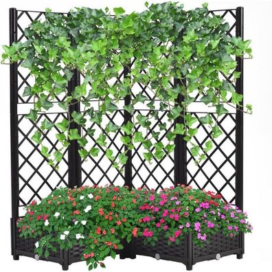 Mingone Hochbeet mit Rankgitter & Selbstbewässerung, 113x40x136 cm, Schwarz