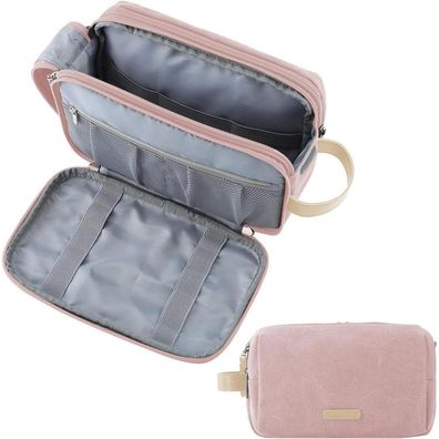 Bagsmart Kulturtasche für Herren, Rosa Leinwand, Großer Stauraum, Doppelter