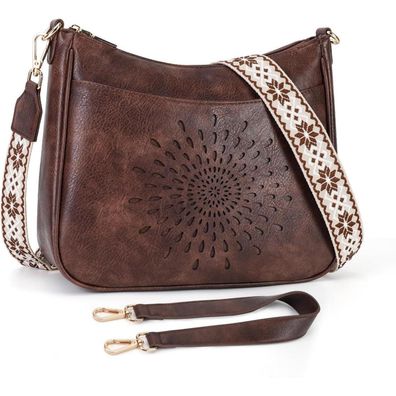 Aphison Damen Umhängetasche Crossbody Bag mit Sonnblumen-Lochmuster, breitem