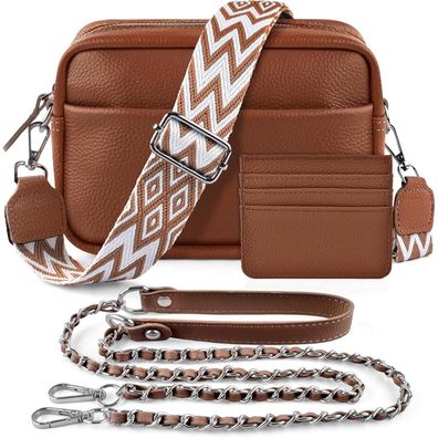 BROTOU Damen Umhängetasche aus echtem Rindsleder, Crossbody Bag mit breitem
