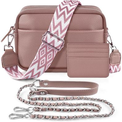 BROTOU Damen Umhängetasche aus echtem Leder, Crossbody Bag mit 2 Schultergurten
