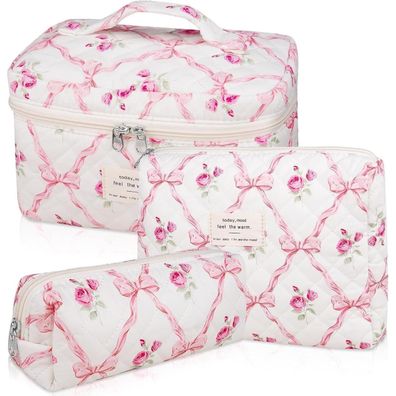 GSenhui 3-teiliges Kosmetiktaschen-Set für Damen, gesteppte Kulturtasche mit
