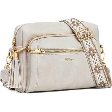 HILAEX Damen Umhängetasche Mittelgroß Beige mit Anti-Diebstahl, 4 Fächern und