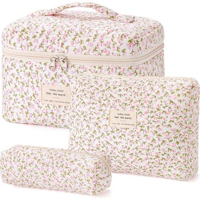 GSenhui Kosmetiktasche Set 3 Stück, Aesthetic Coquette Blumen Kulturtasche für