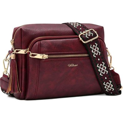 HILAEX Umhängetasche Damen Mittelgroß Burgundian mit Anti Diebstahl und 4