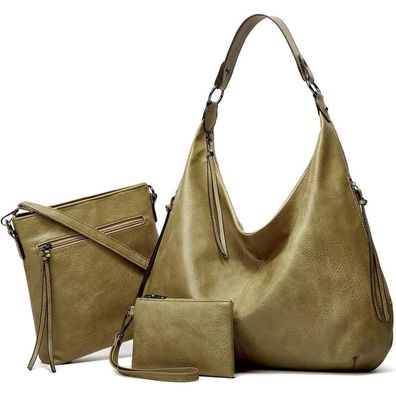 Ashioup Damen Handtasche Hobo Umhängetasche mit Reißverschluss in Lederoptik
