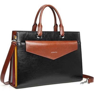 Bostanten Damen Leder Aktentasche Laptoptasche Schultertasche 15.6 Zoll