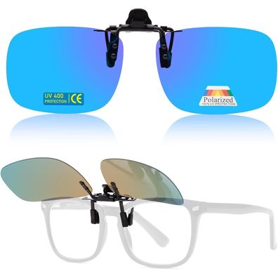 Epavouos Clip-On Polarisierte Sonnenbrille UV400 Schutz Blau 60mm X 43mm