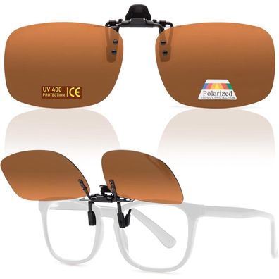 Epavouos Clip-On Polarisierte Sonnenbrille UV400 Schutz Braun 60mm X 43mm