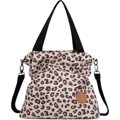 Myhozee Damen Canvas Umhängetasche, geräumige Strandtasche mit Leopardendruck