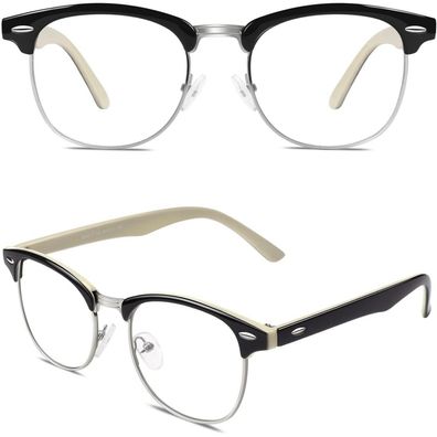 CGID Klassische Halbrahmen Nerd Brille ohne Stärke, Vintage Fake Nerd Brille