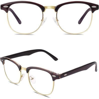 CGID Klassische Halbrahmen Brille ohne Stärke - Vintage Nerd Brille mit UV400