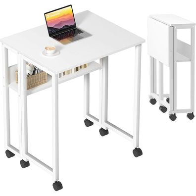 GreenForest Klappschreibtisch 80 cm mit Rollen und Stauraum - Platzsparend und