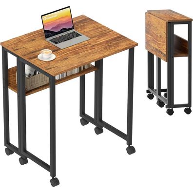 GreenForest Klappschreibtisch mit Rollen und Ablage, 80 cm, Walnussholz