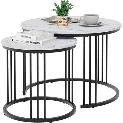 Huhote 2er-Set Runde Couchtische mit Metallrahmen, Beistelltisch für