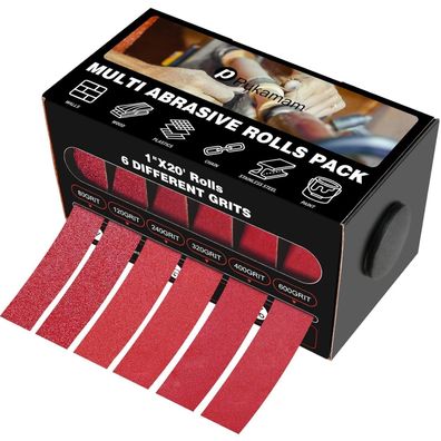 Pukamam 6 Rollen Schleifpapier Rolle 25mm x 6m Schleifleinen Set, Körnungen