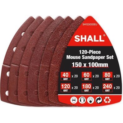 SHALL 120 Schleifblätter, Maus-Schleifpads, verschiedene Körnungen 40-240, für
