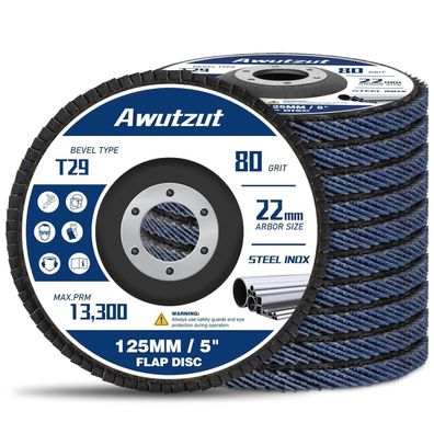 Awutzut Fächerscheibe 125 mm Korn 80, Lamellenscheiben für Winkelschleifer (10