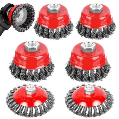 6 Stücke Drahtbürste für Winkelschleifer, M14, Topfbürste 75mm & 100mm