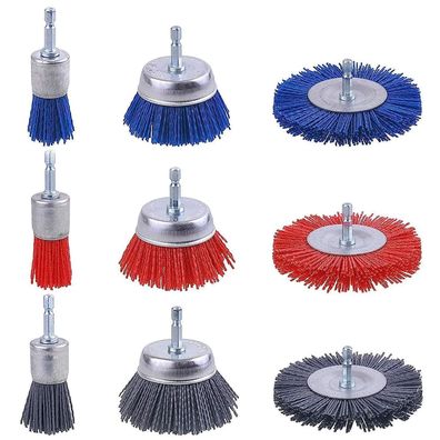 Choonjin 9tlg. Schleifbürstenset für Bohrmaschine, Nylonbürste mit 1/4"