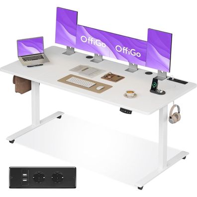 OffiGo Höhenverstellbarer Schreibtisch 180cm Elektrisch mit USB und 2 Memory