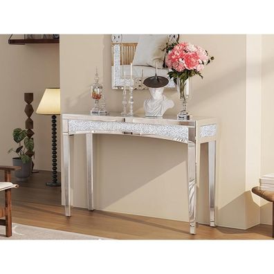 Artloge Konsolentisch 120cm Schmal Silber Kristall Glastisch Modern für