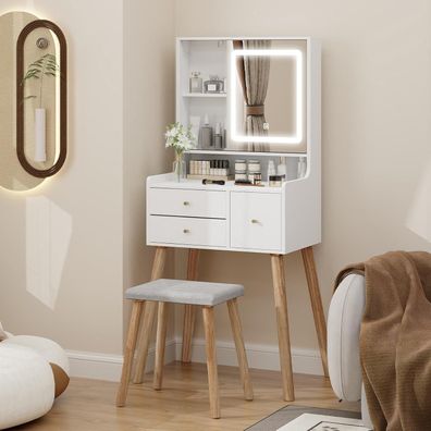 YU YUSING Schminktisch mit LED-Spiegel und Hocker, 60cm Kosmetiktisch mit 3