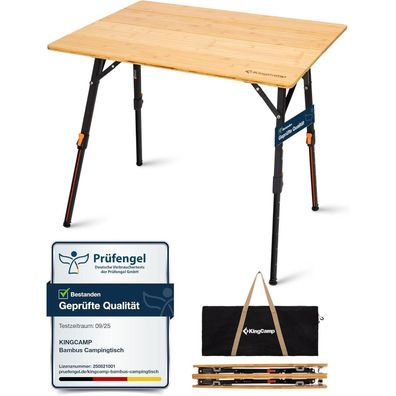 KingCamp Campingtisch Bambus Klapptisch höhenverstellbar 80x60cm, belastbar bis