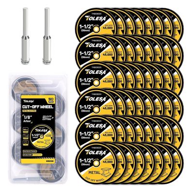 TOLESA 38mm Trennscheiben Set (50 Stück) für Rotationswerkzeuge inkl. 2 Mandrels